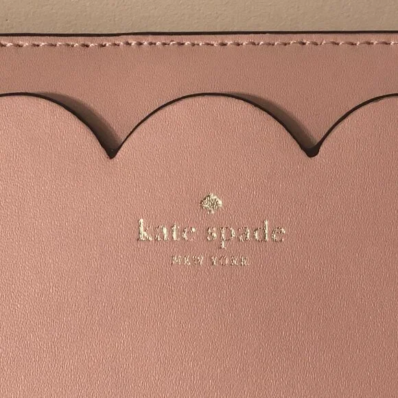 KATE SPADE PINK LEATHER SCALLOP WALLET ~ LARGE ~ 14 CARD SLOTS ~ GOLD INTERIOR - Picture 2 of 10
